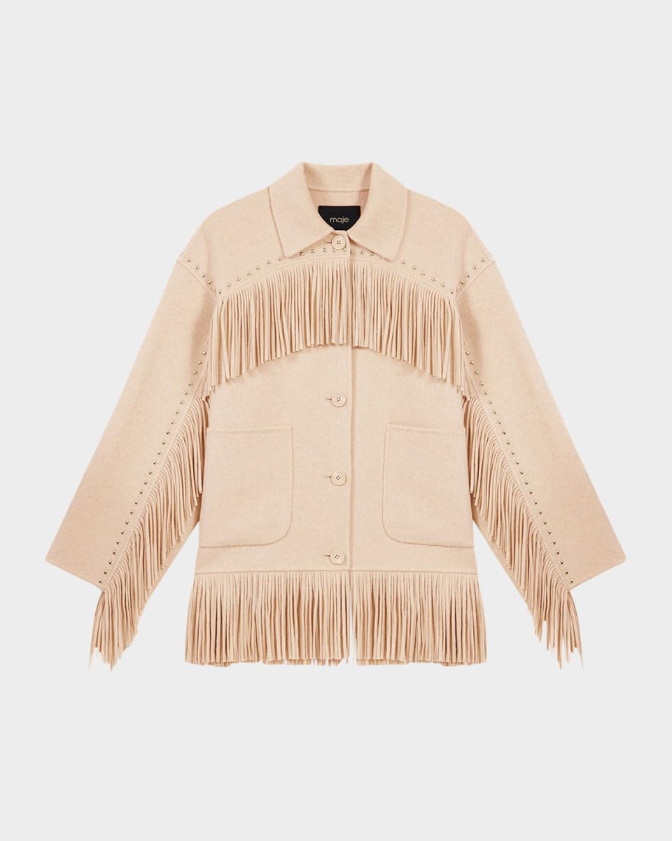 Grincho Studded Fringe-Trim Coat